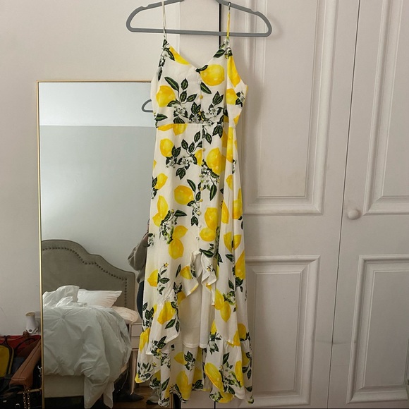 Lulus Afternoon Air Yellow Lemon Print High-Low Midi Dress - Picture 4 of 9